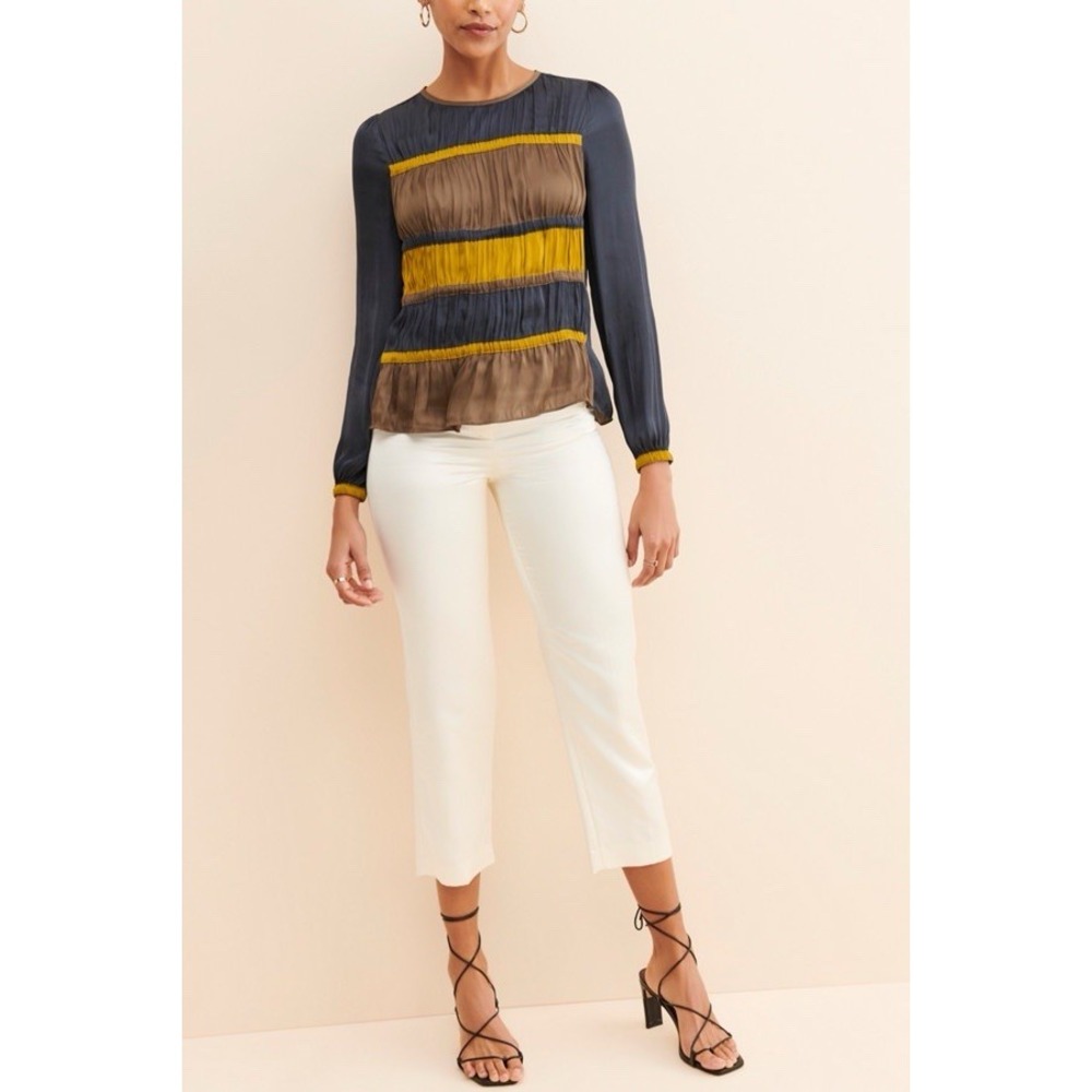 Current Air Colorblock Pleated/Crinkle Chiffon Blouse Cuffed Women's Size medium